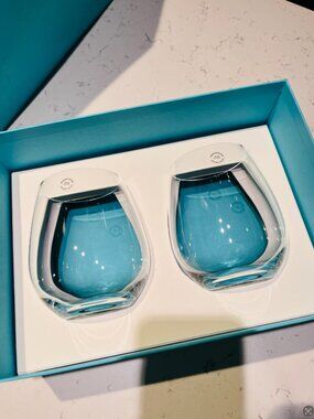 NIB Tiffany & Co. Stemless Red Wine Glasses in Crystal Glass, Set of Two